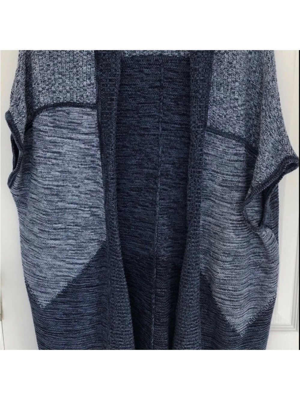 GAP Size XS Open-Front Long Patchwork Boho Denim Look Cardigan Cozy Layering